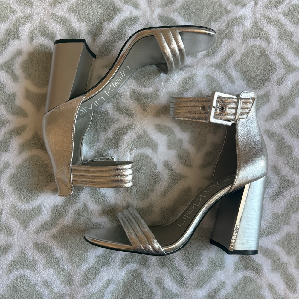 Calvin Klein Metallic Silver Block Heels